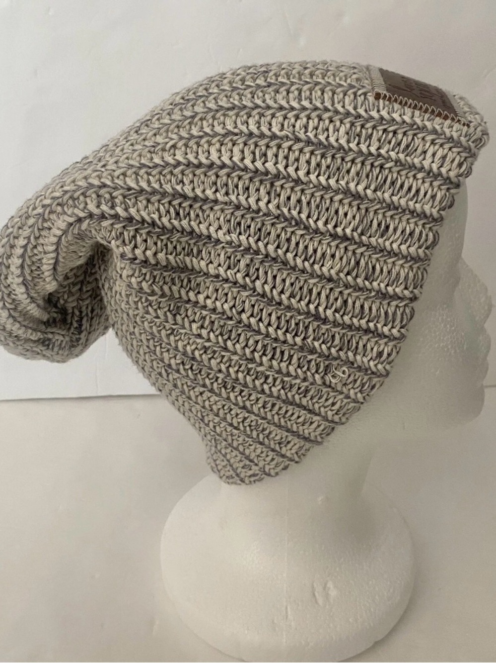 Chunky Knit Slouch Beanie - Cream Gray